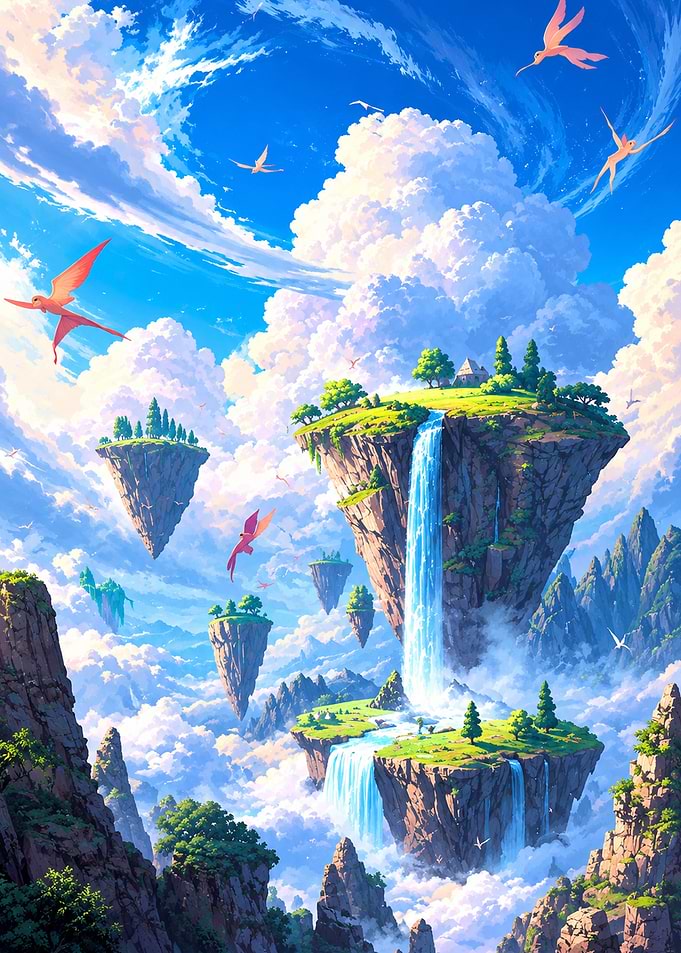 Floating Islands with Cascading Waterfalls