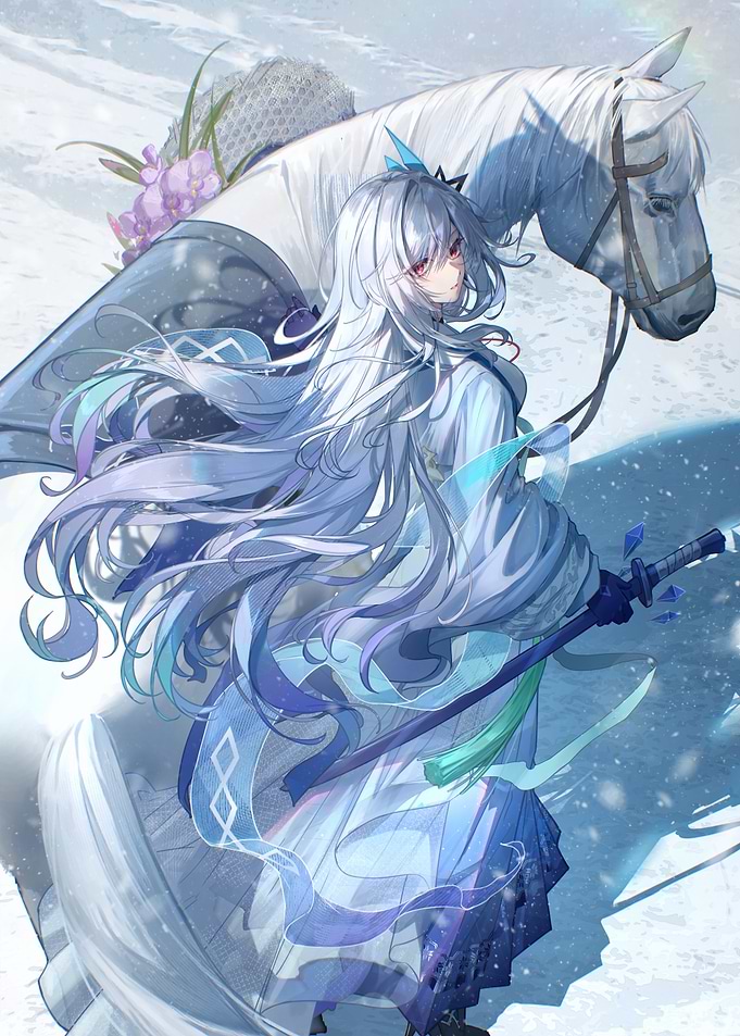 Anime Girl with White Horse