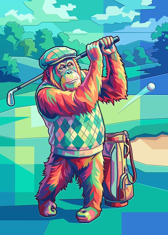 Orangutan Golfer Pop Art Illustration