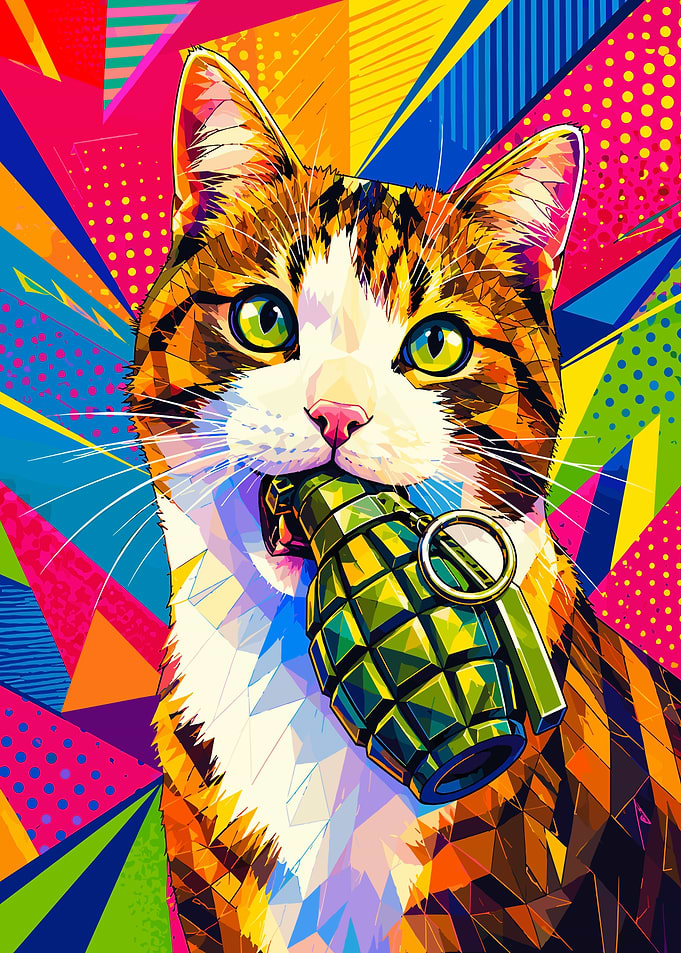Pop Art Cat Holding Grenade