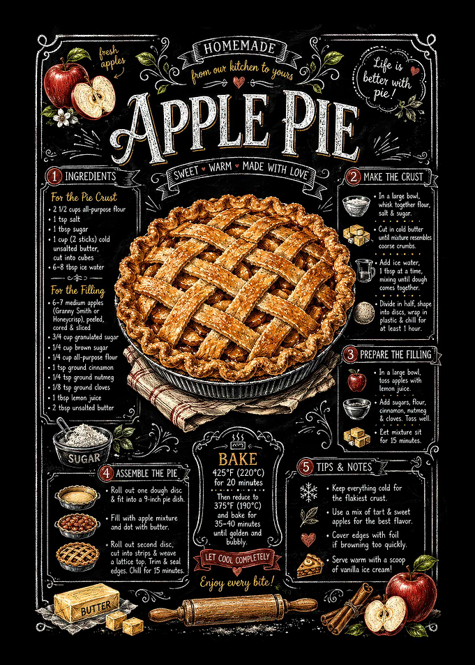 Homemade Apple Pie Recipe Chalkboard Art