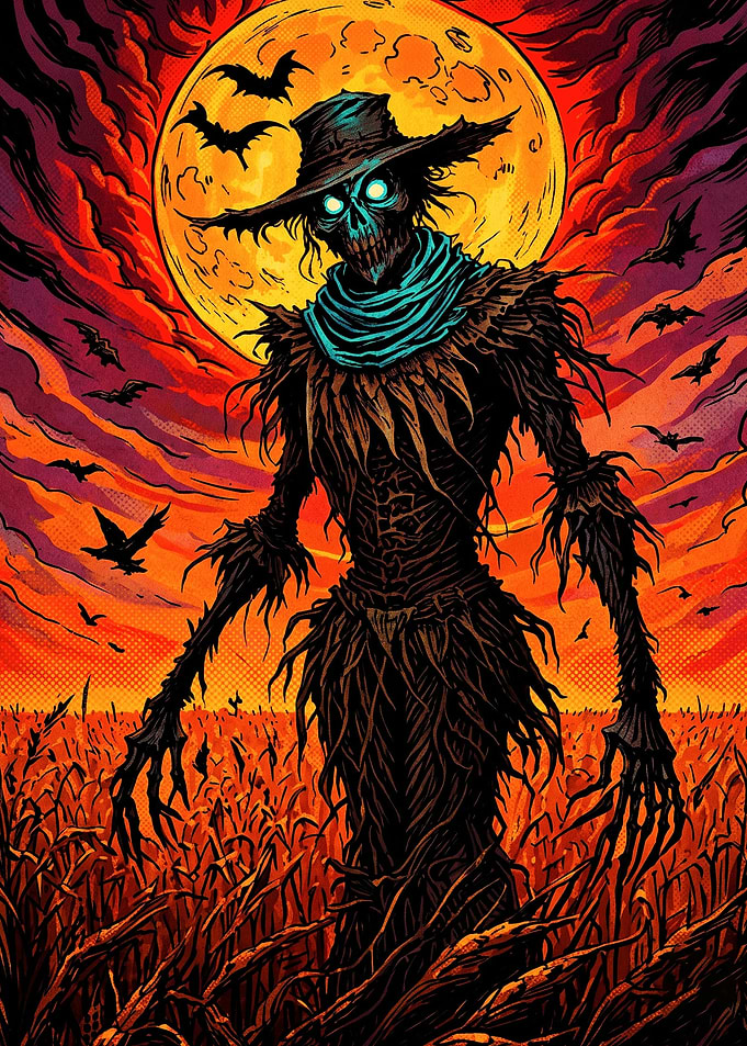 Eerie Scarecrow Under Blood Moon