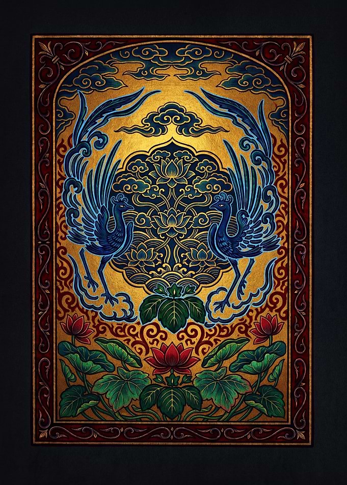 Traditional Chinese Phoenix and Lotus Art