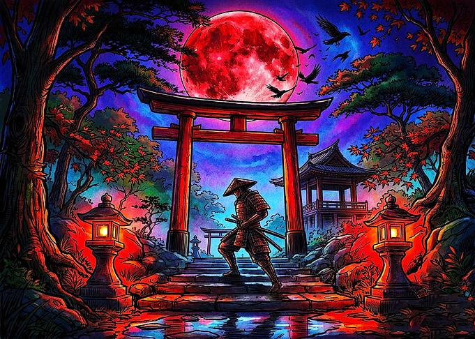 Samurai Under a Blood Red Moon