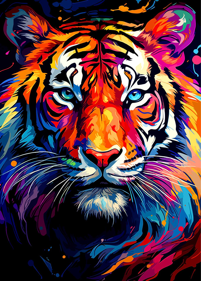 Vibrant Colorful Tiger Portrait