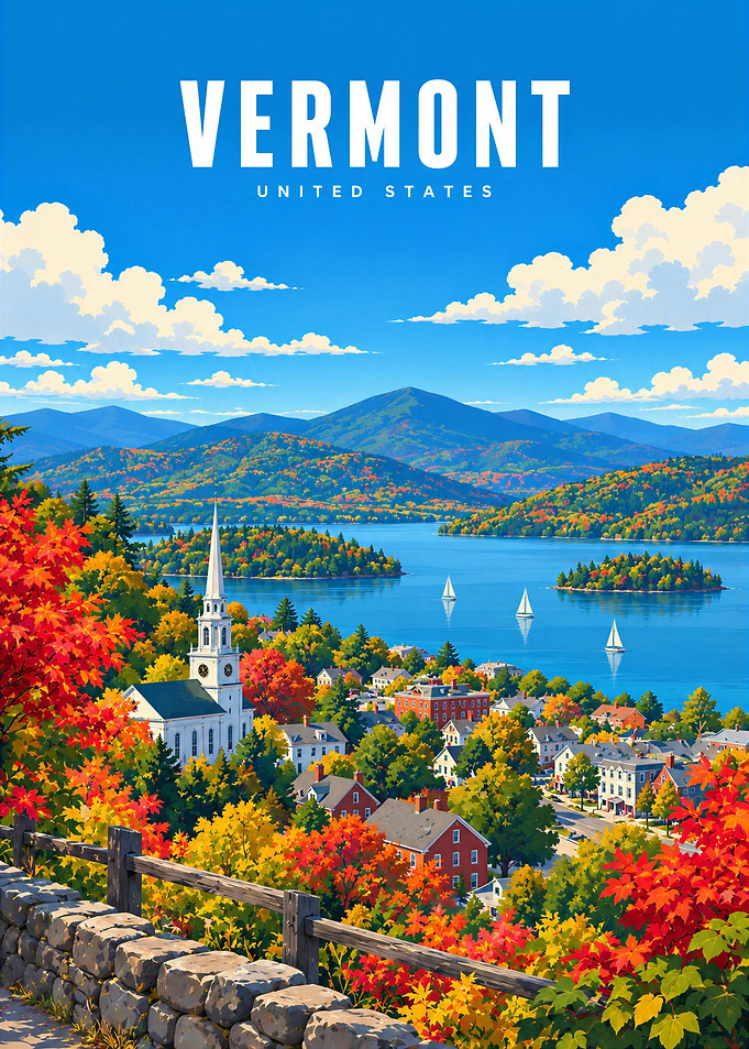 Vermont , Autumn Landscape, Travel Poster