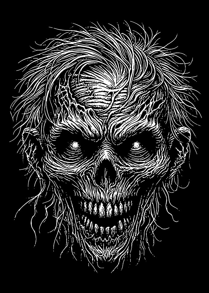 Grinning Zombie Skull Illustration