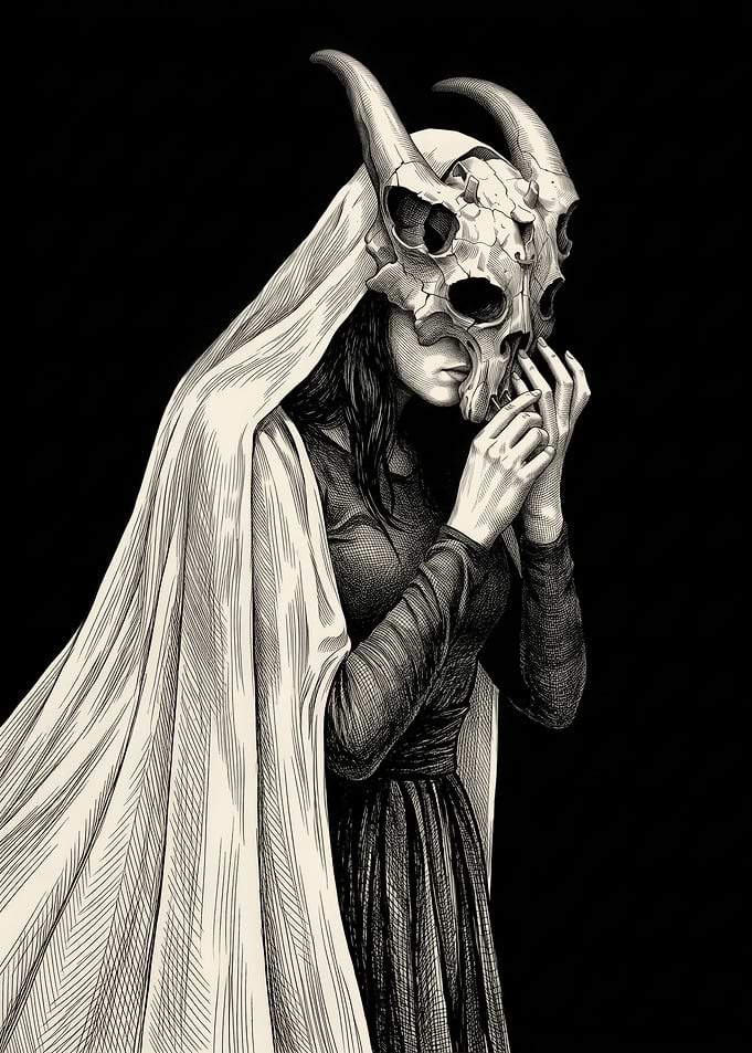 Woman Wearing Horned Skull Mask