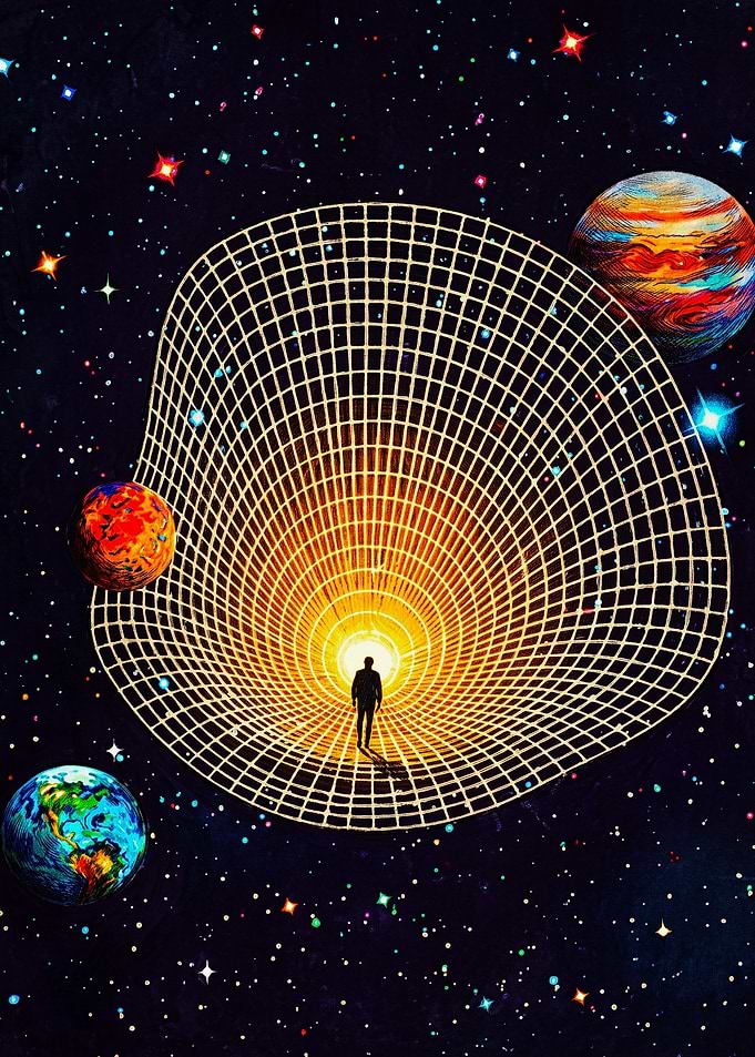 Silhouette Walking Into Cosmic Wormhole