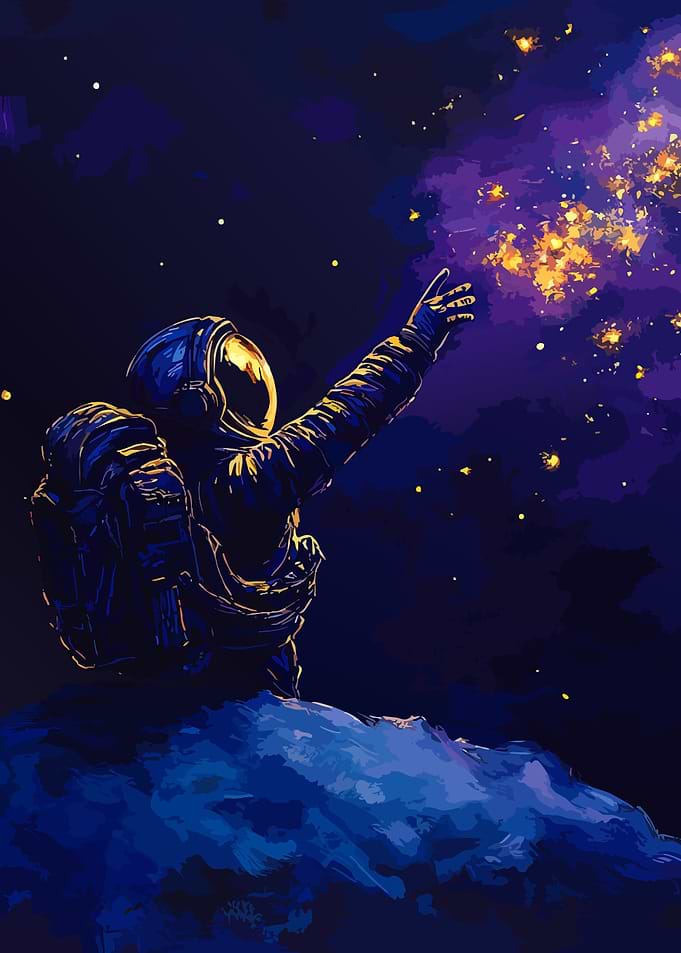 Astronaut Reaching for Glowing Stars