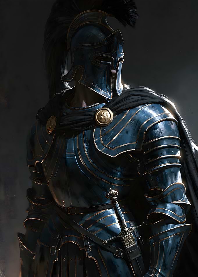 Spartan Knight in Blue Ornate Armor