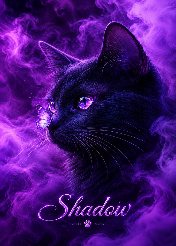 Mystical Black Cat with Purple Smoke