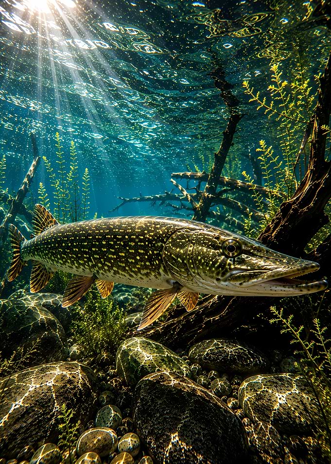 Northern Pike Swimming Underwater