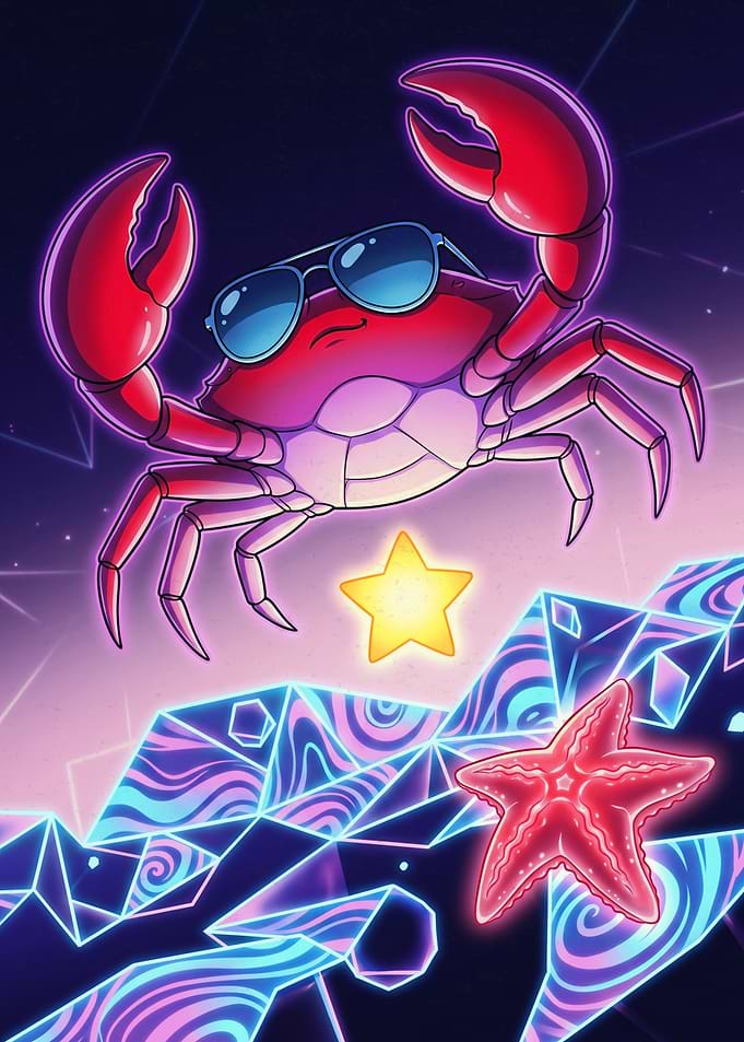 Cool Neon Crab with Star
