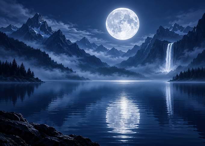 Full Moon Over Mountain Lake