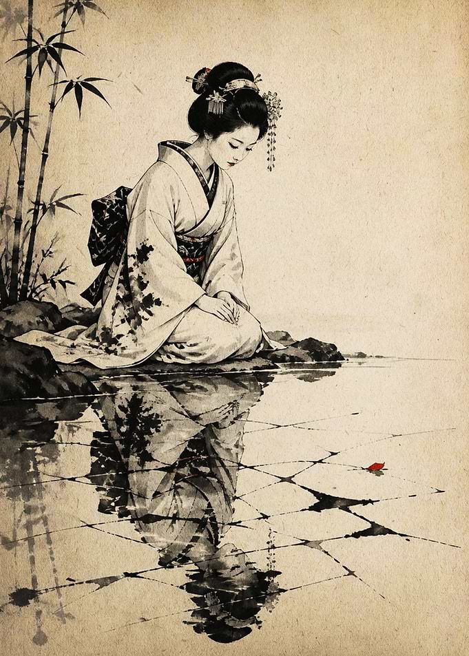 Geisha Reflecting in Water