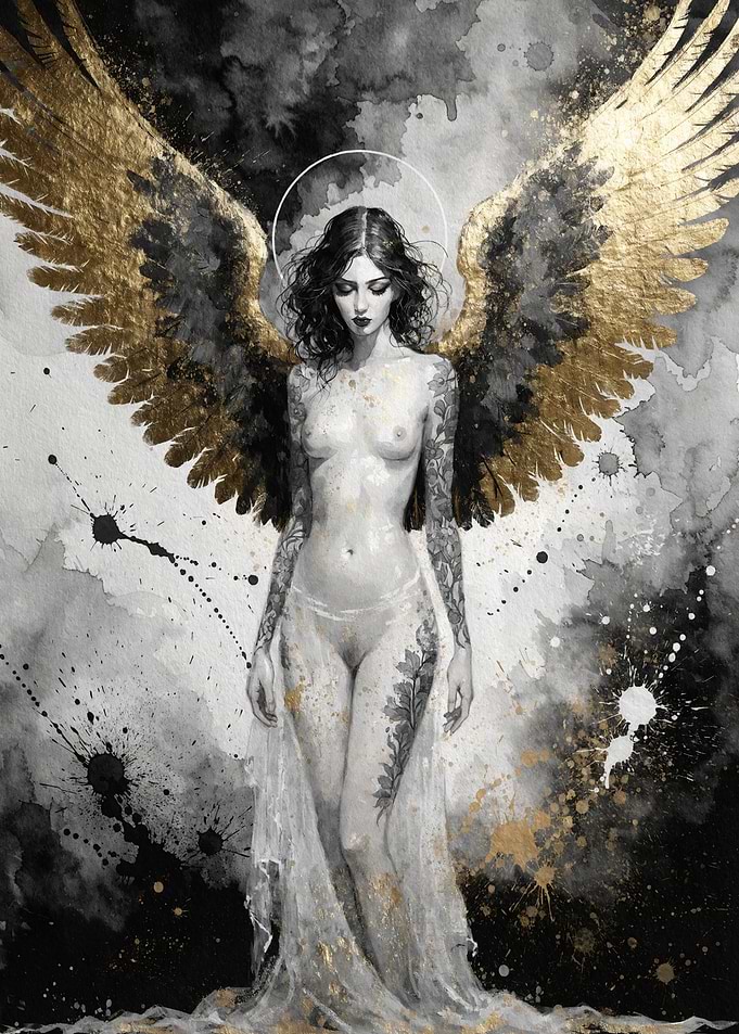 Ethereal Angel with Gold Wings