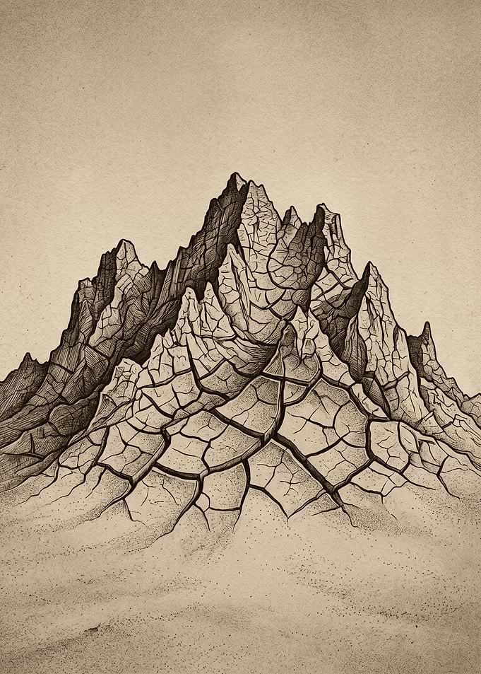 Cracked Earth Mountain Illustration