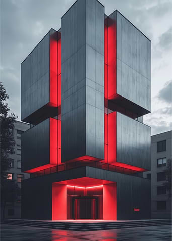Futuristic Building with Red Neon Accents