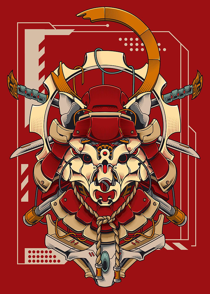 Cybernetic Samurai Fox Warrior Illustration