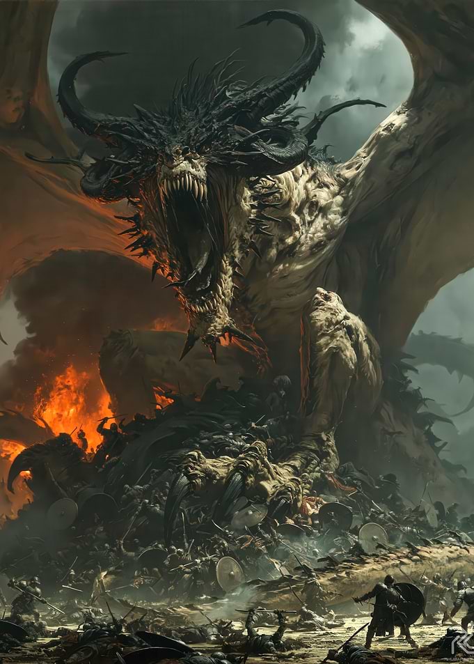 Ferocious Dragon Attacking Medieval Army