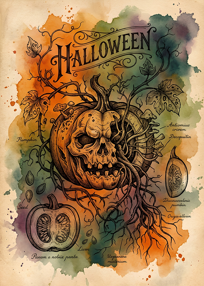 Vintage Halloween Pumpkin Anatomy Poster