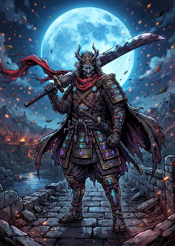 Moonlit Samurai Warrior with Giant Blade