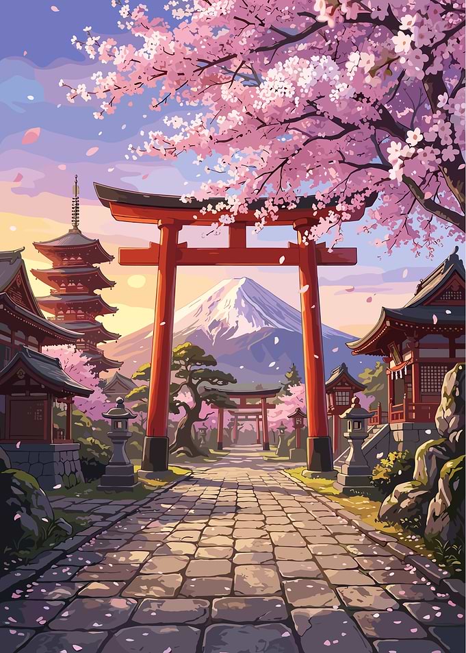 Mount Fuji and Torii Gate Landscape