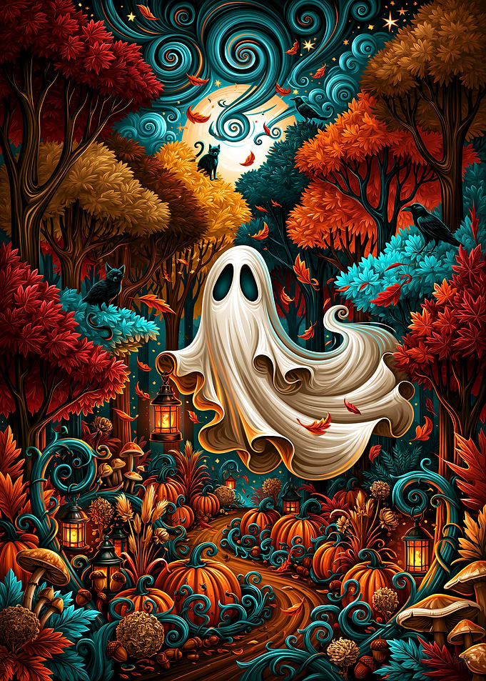 Whimsical Ghost Pumpkin Forest