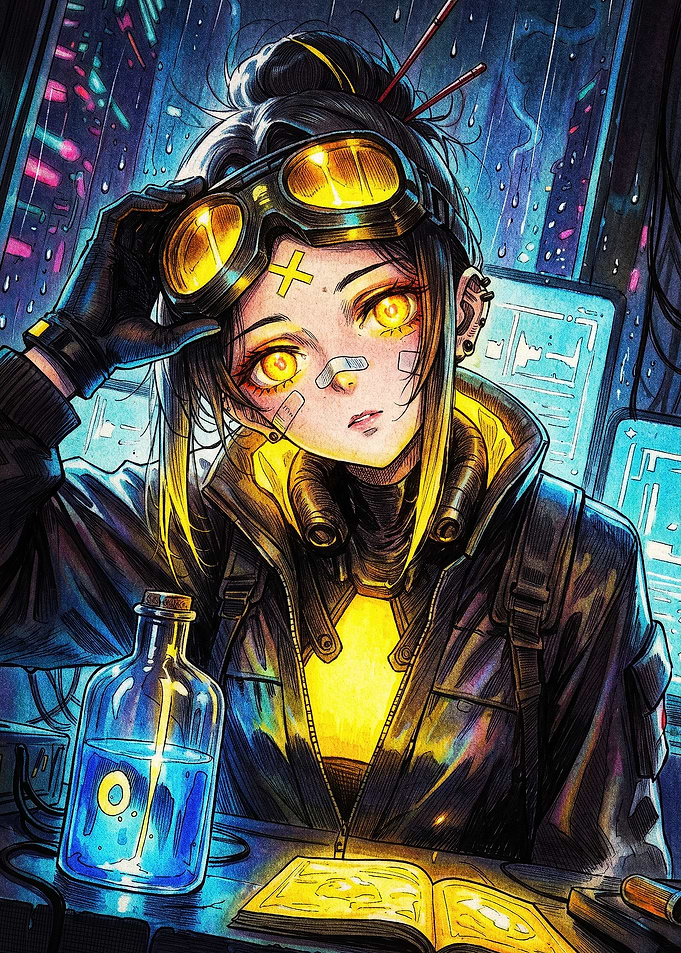 Cyberpunk Anime Girl with Glowing Goggles