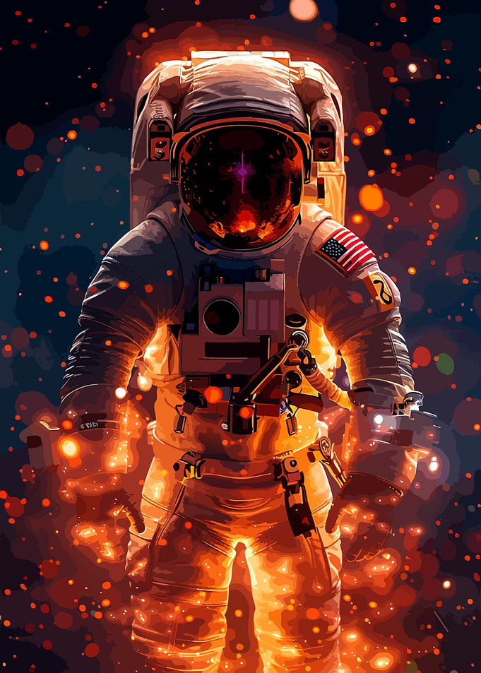 Astronaut Surrounded by Glowing Embers