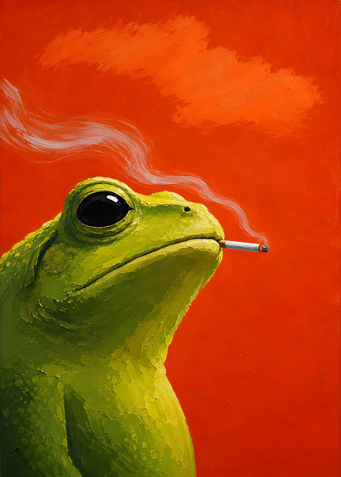 Cool Green Frog Smoking Cigarette