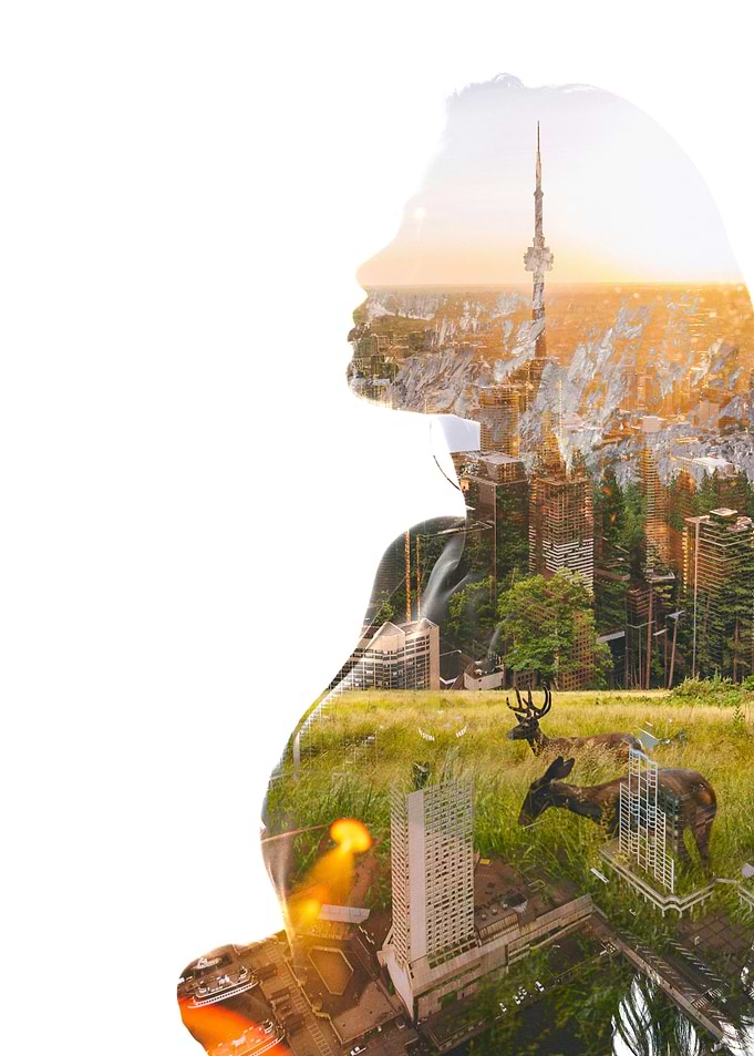 Double Exposure City and Nature Silhouette