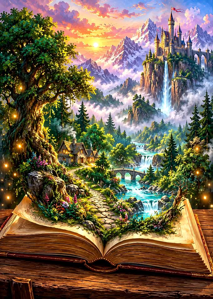 Magical Fantasy World Emerging From Book