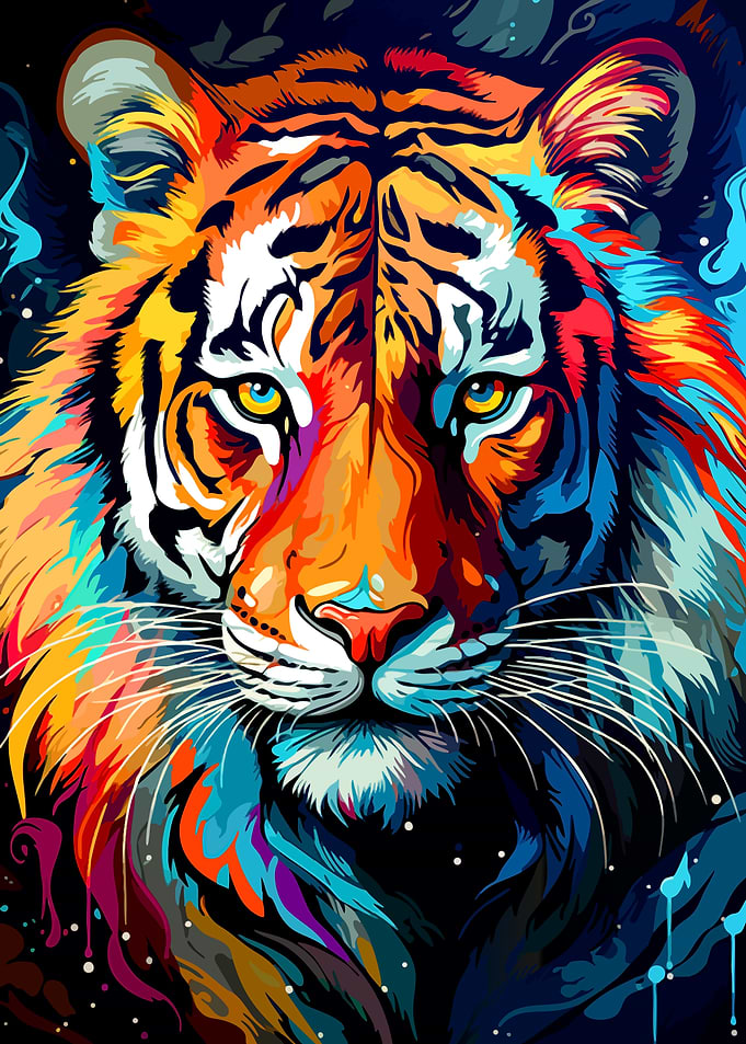 Vibrant Colorful Tiger Portrait