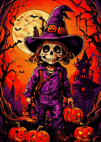 Spooky Halloween Skeleton Witch Illustration