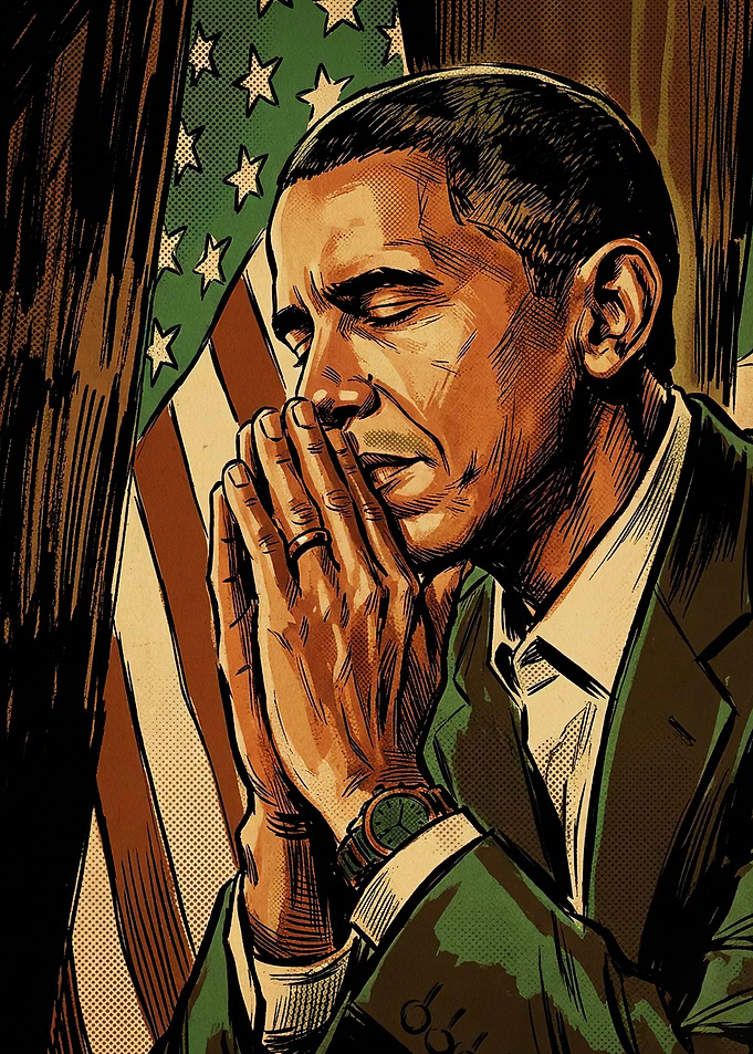 Barack Obama Praying Illustration