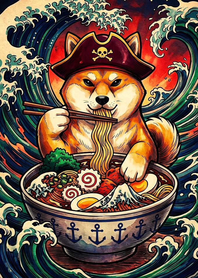 Pirate Shiba Inu Eating Ramen