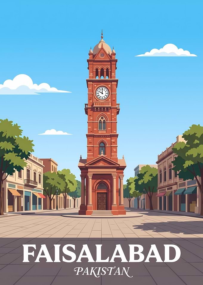 Faisalabad Clock Tower Travel Poster
