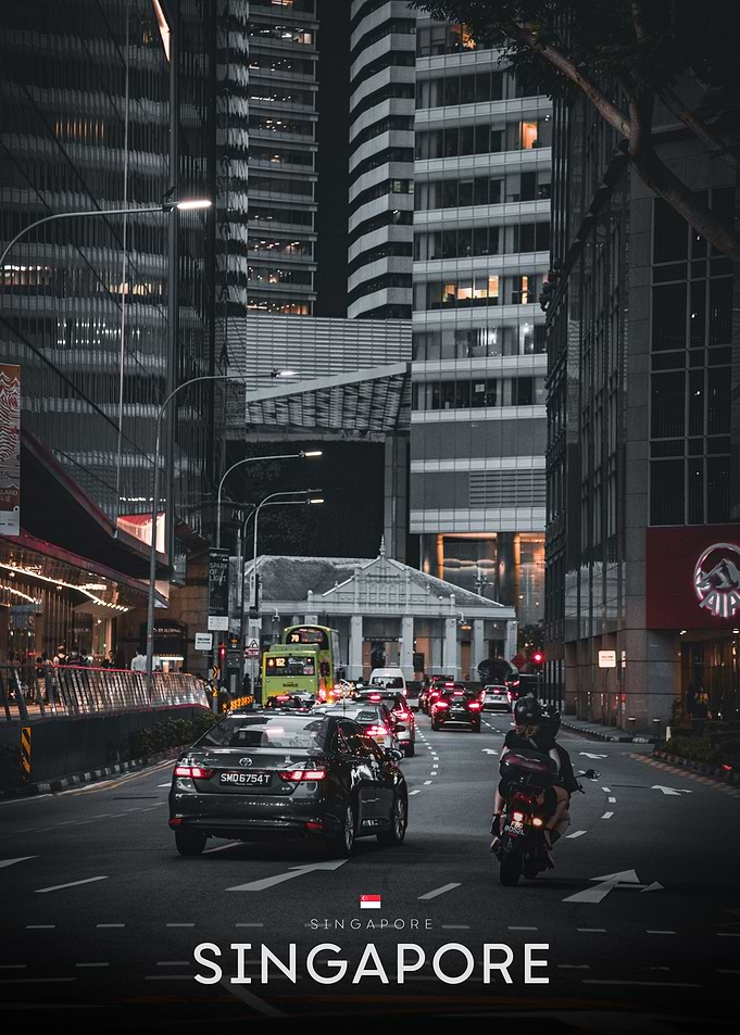 Night Traffic in Singapore Cityscape