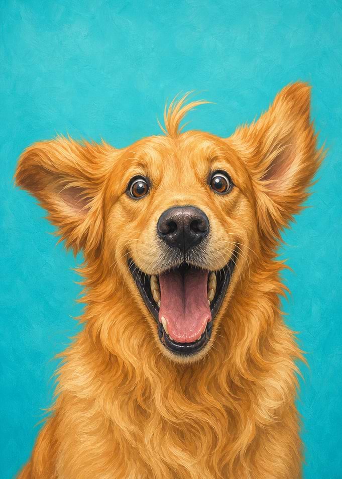 Golden Retriever Wall Art — Overexcited Funny Painterly Portrait