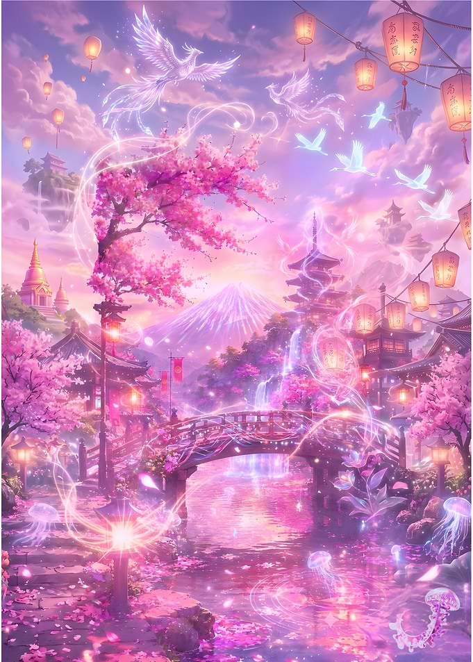 Magical Japanese Cherry Blossom Landscape