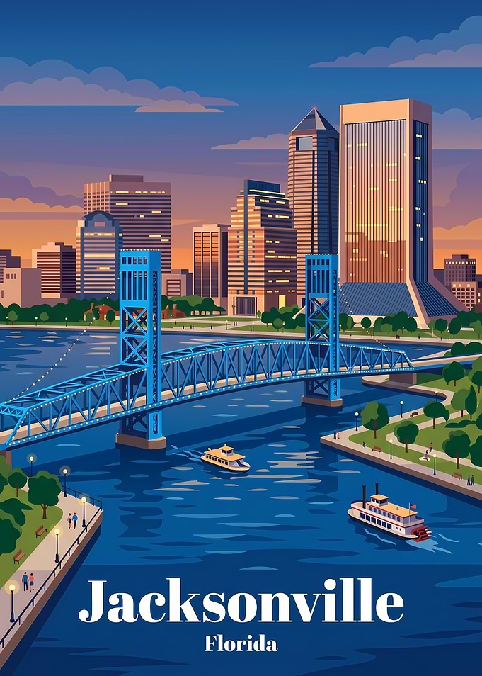 Jacksonville Florida Skyline Travel Poster