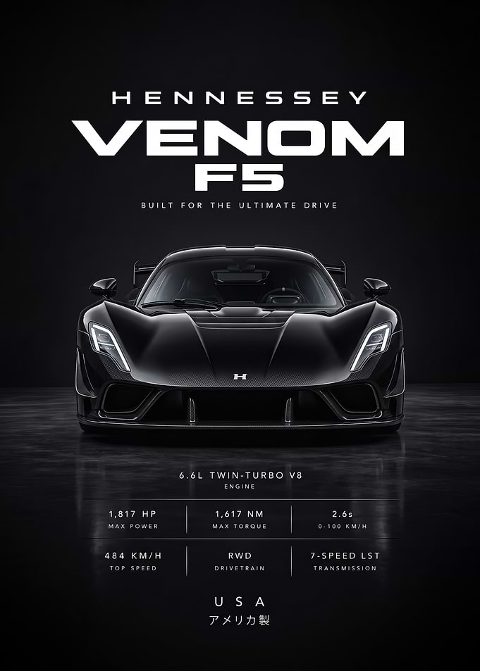 sleek black Venom F5 Hypercar Poster