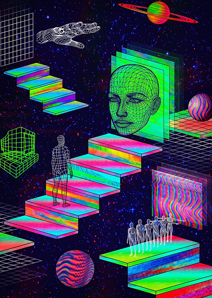 Surreal Digital Space Staircase Art