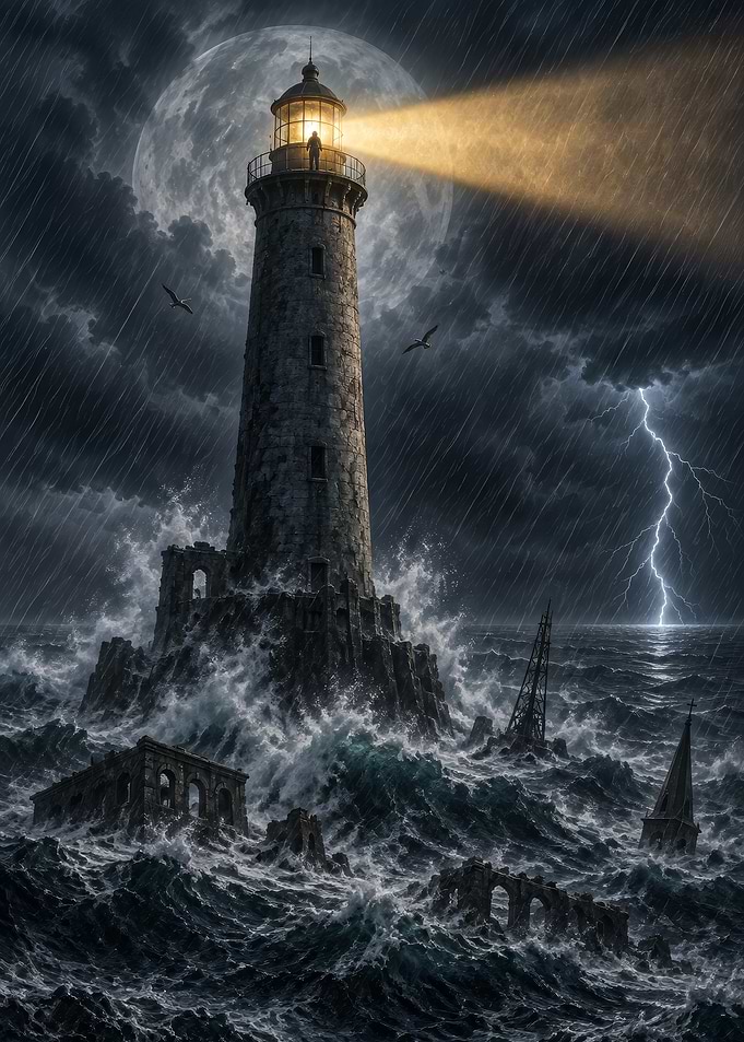 Lighthouse Amidst a Stormy Sea