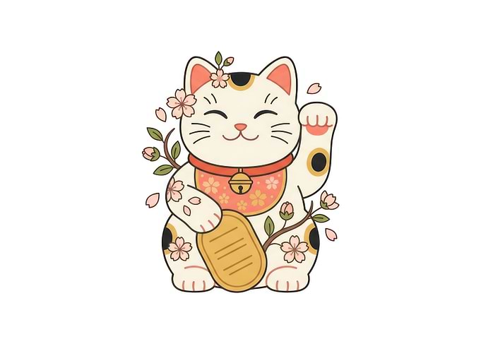 Cute Maneki Neko with Cherry Blossoms