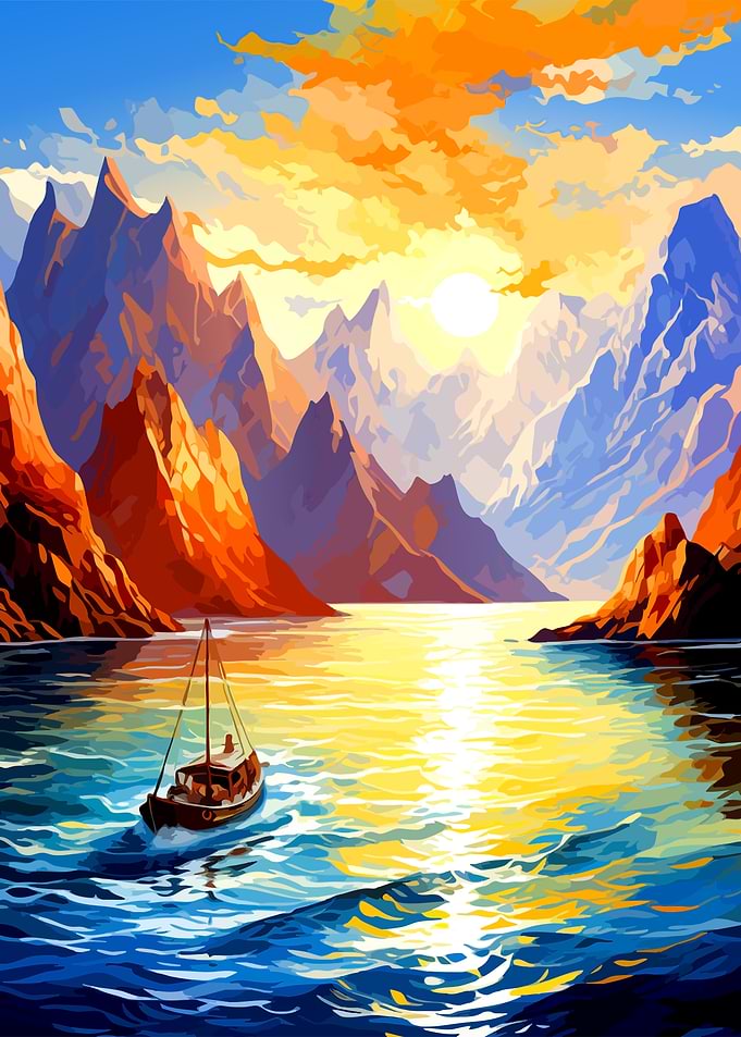 Sailboat Sailing Through Mountainous Fjord