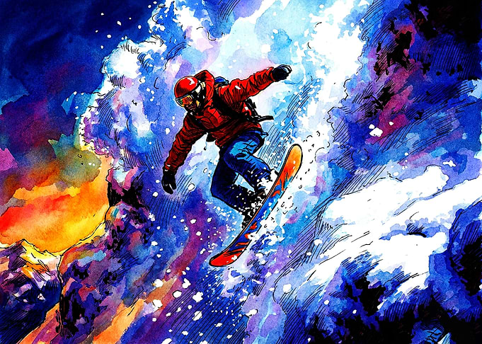 Vibrant Watercolor Snowboarder in Action