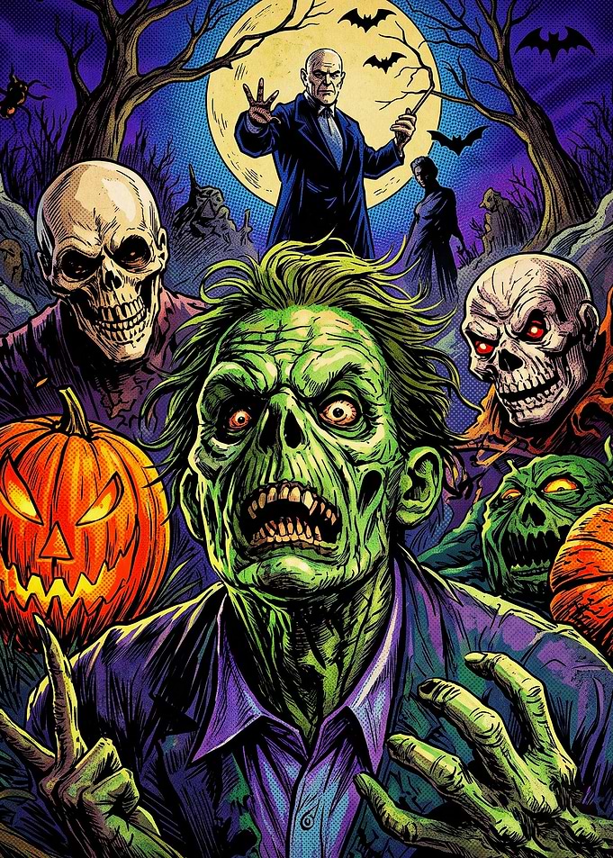 Spooky Halloween Zombie Comic Illustration
